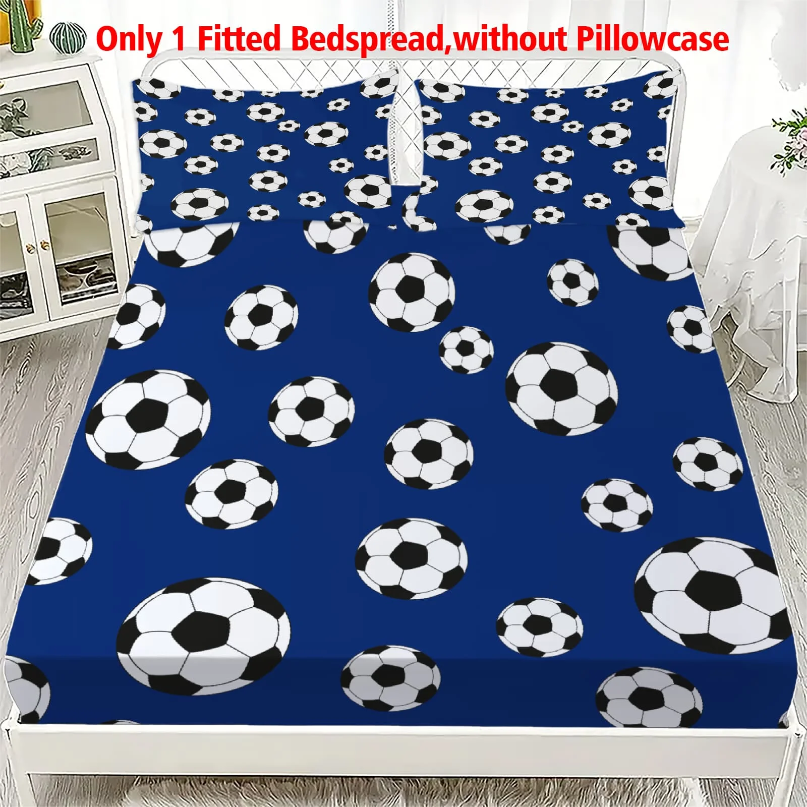 1-Pc Soccer Ball Print Design Bed Sheet -100% Polyester, Digital Print, Breathable All-Season Fitted Sheet and Pillowcase Set 1