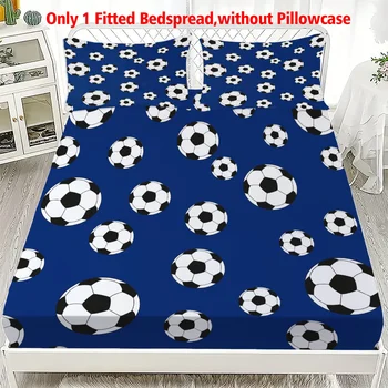 1-Pc Soccer Ball Print Design Bed Sheet -100% Polyester, Digital Print, Breathable All-Season Fitted Sheet and Pillowcase Set 1