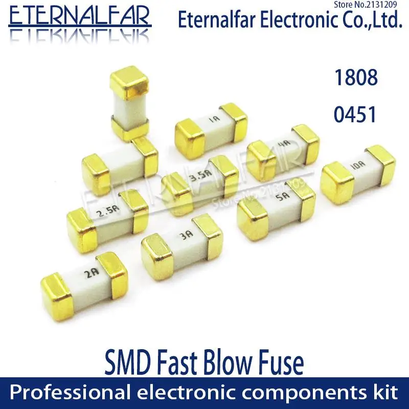 

DIY kit Gold 1808 125V 250V AC 0451 SMD Fast blow Fuse 0.5A 500mA 1A 2A 3A 4A 5A 6.3A 8A 10A 12A 15A 750MA 2410 ultra-rapid Box