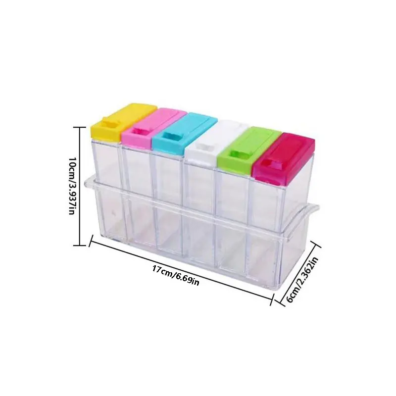 Clear six-compartment seasoning box Kitchen items Salt MSG Pepper Classified storage container seasoning jar salt shaker spices bottle salt pepper shakers salt pepper grinder