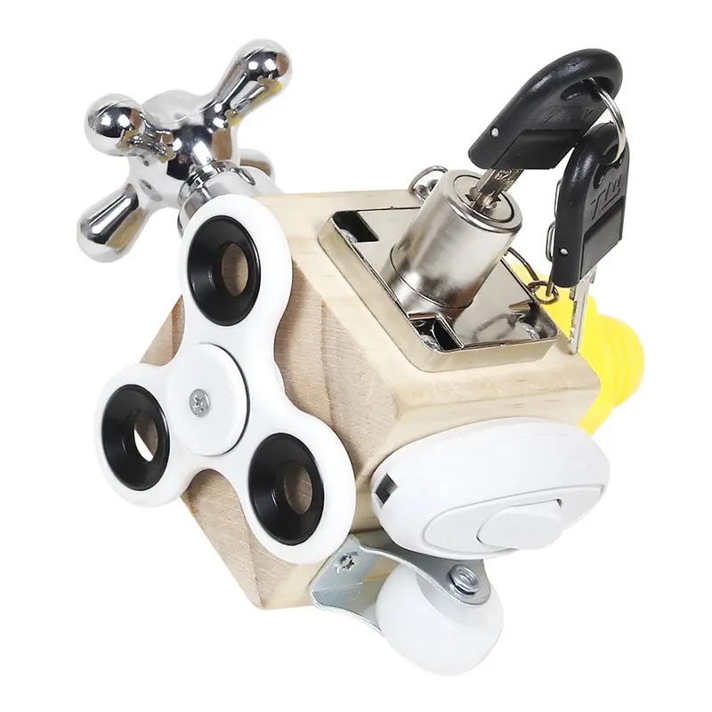 Kids Busy Cube Wood Fidget Toy Cube Montessori Educational Baby Travel Toys Learning Basic Life Skills Sensory Busy Boards