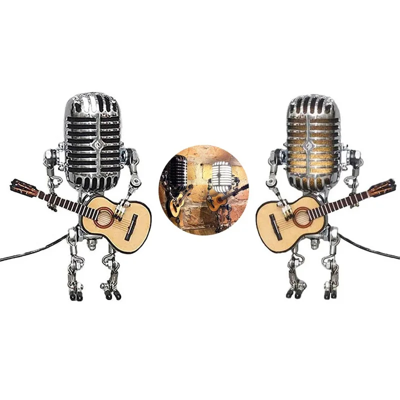 Creative Vintage Microphone Robot Touch Dimmer Lamp Table Lamp Robot Hand-held Guitar Decoration Home Office Desktop Ornaments best night light