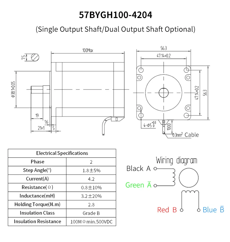 Nema23 Schrittmotor mit Bremswellendurchmesser 6,35/8 mm Drehmoment 1,2/1,8/2,2/2,5/2,8/3 N. m Zweiphasig-Vierdraht 1,8 Grad 4,2 A – Detail 13