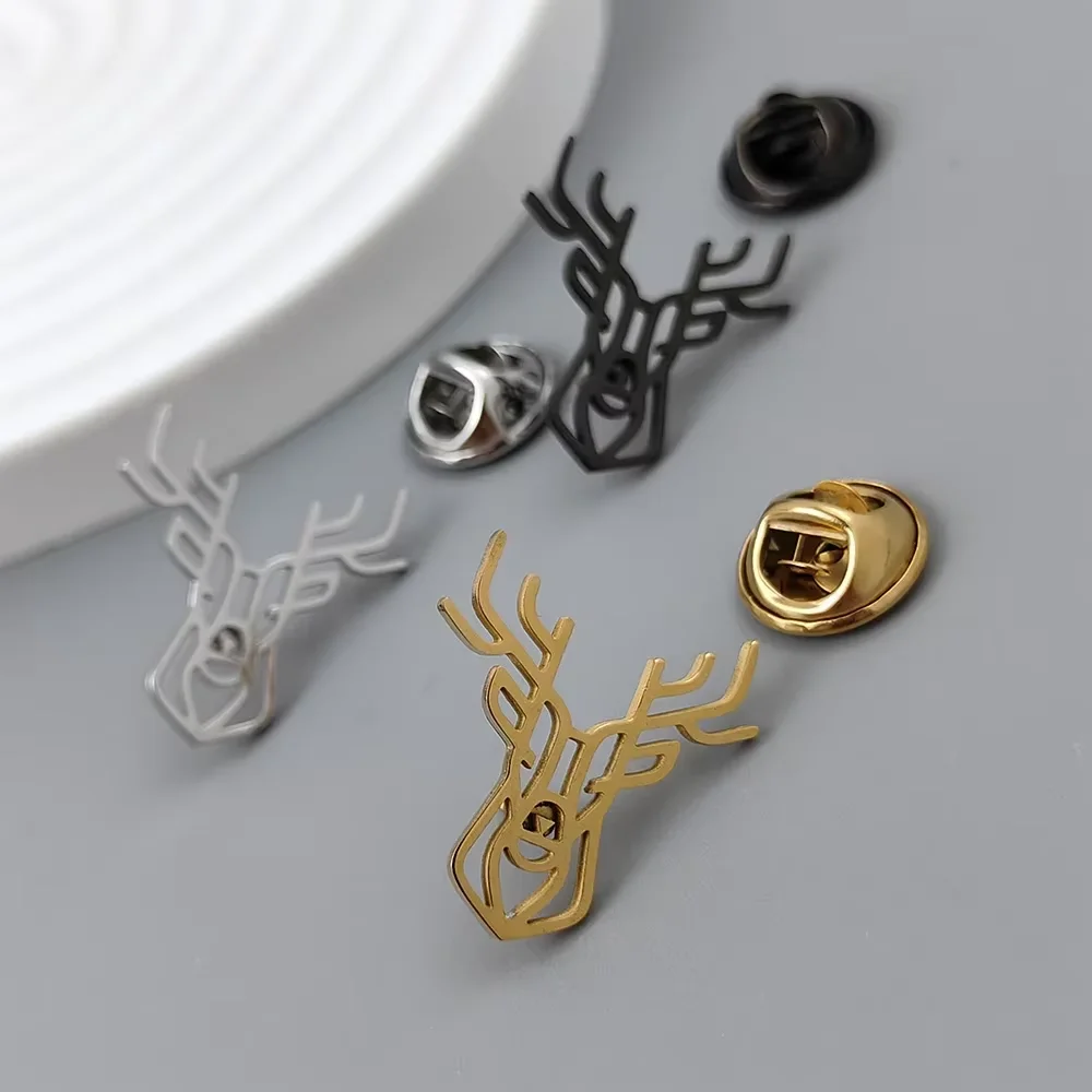 Elegant Deer Head Brooch: Luxury Stainless Steel Animal Lapel Pin
