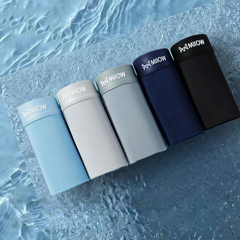 MiiOW 3Pcs Summer Ice Silk Men Boxer Underwear Graphene Antibacterial Men's Panties Thin Breathable Underpants Trunks Boxers 4XL