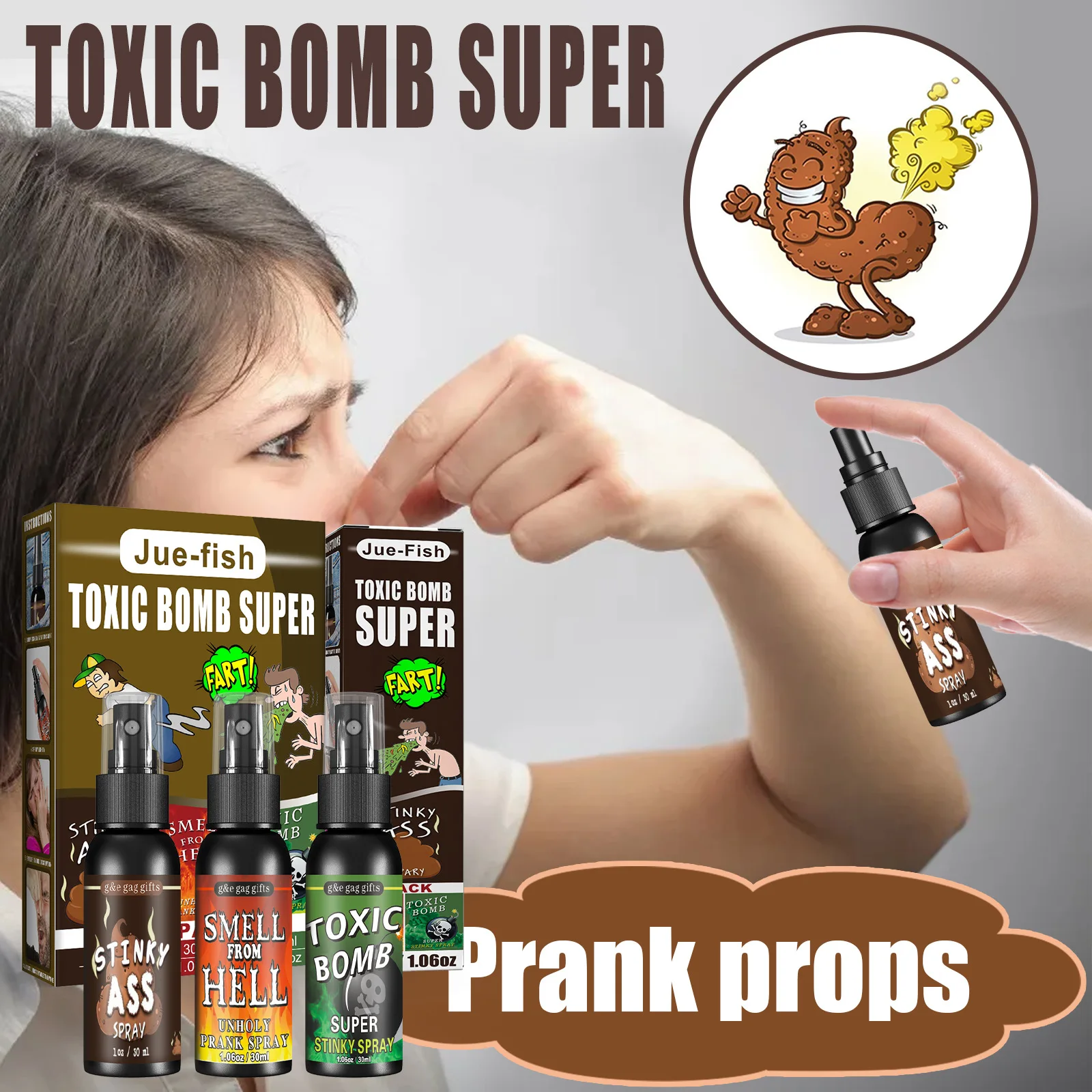 Stinky fart spray whole person toy spoof stinky smell whole person entertainment poop/hell/bomb smell outdoor portable dog poop bag dispenser leather bag pet cat picking up poop bag dog poop picking up bag pet supplies garbage bag