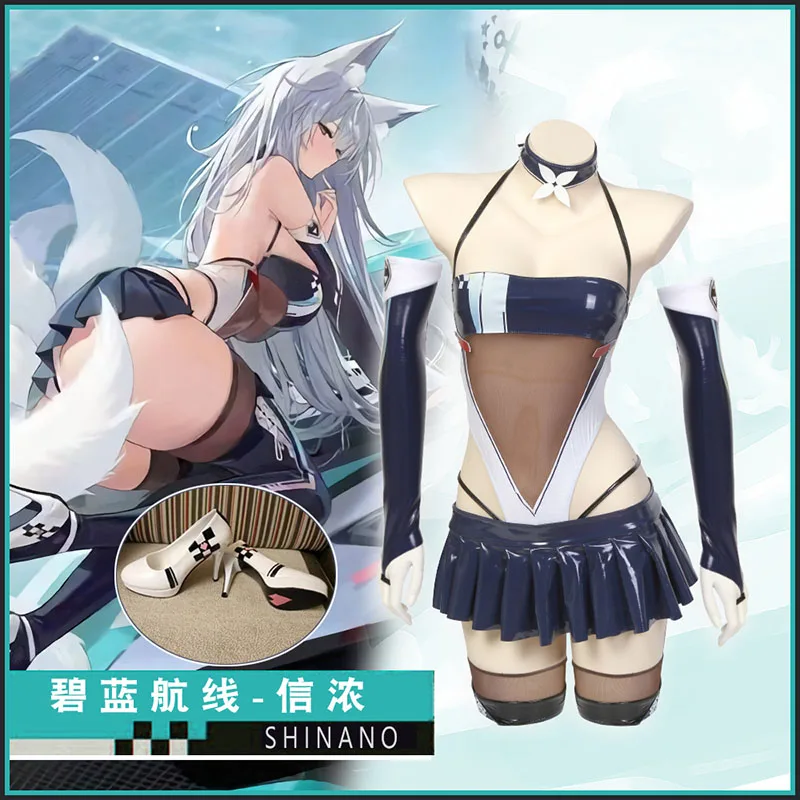 

Game Azur Lane Shinano Cosplay Costume Racing Suit Uniform Dress Women Clothes Wig Ears Shoes Halloween Party Role Play Props