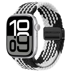 Nylon Braided Magnetic Strap for Apple Watch - Comfortable and Stylish Design (Z Black white)