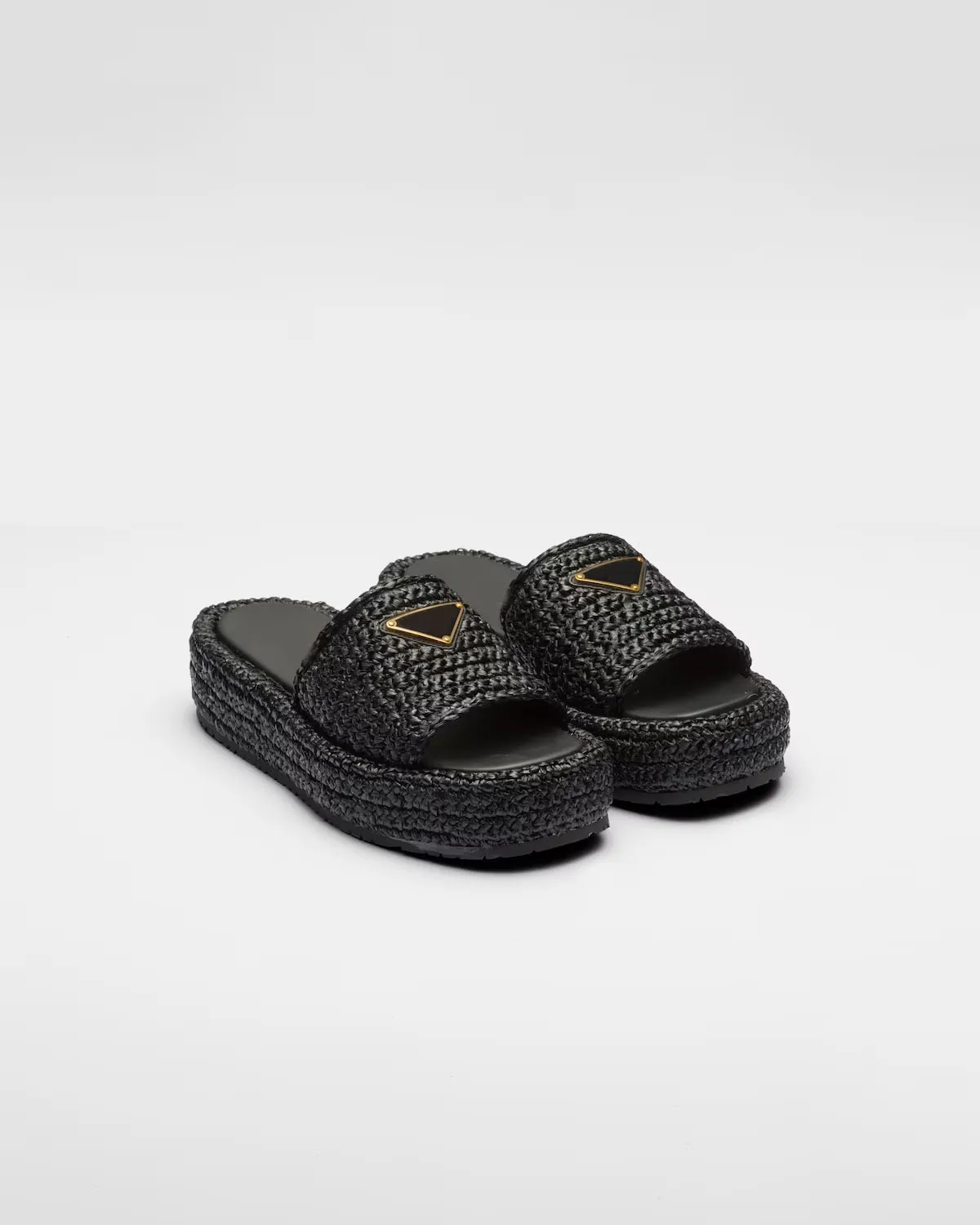 Crochet Flatform Slides Black Natural Raffia-effect Yarn Flatform Sole