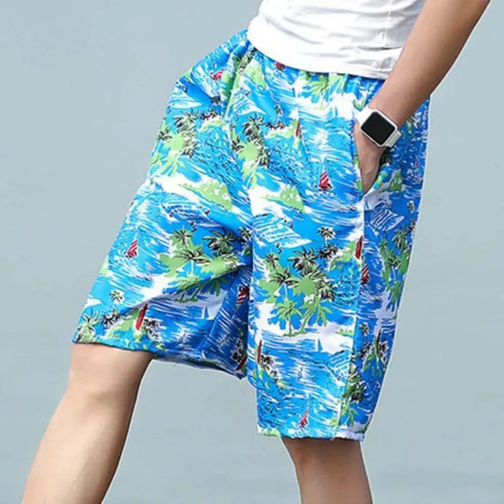 

Men Beach Shorts Tropical Tree Printed Men's Summer Beach Shorts Quick Drying Wide Leg Seaside Shorts for Casual Surfing
