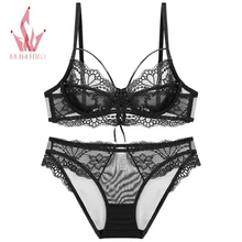 

Mulherelfo Sexy Ultra-Thin Lingerie Women Sexy Translucent Lace Bra Floral Embroidery Seamless Underwear Set Female Bralette Kit