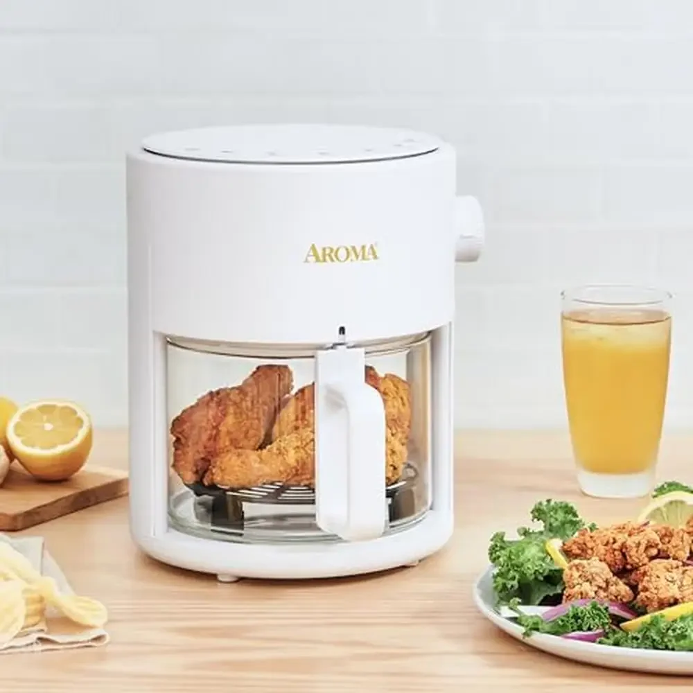 Glass Air Fryer Countertop Oven 360Crispy Technology 3 Quart White Stain Resistant Non-Toxic Easy Clean Fast Cooking Mini Fryer 6