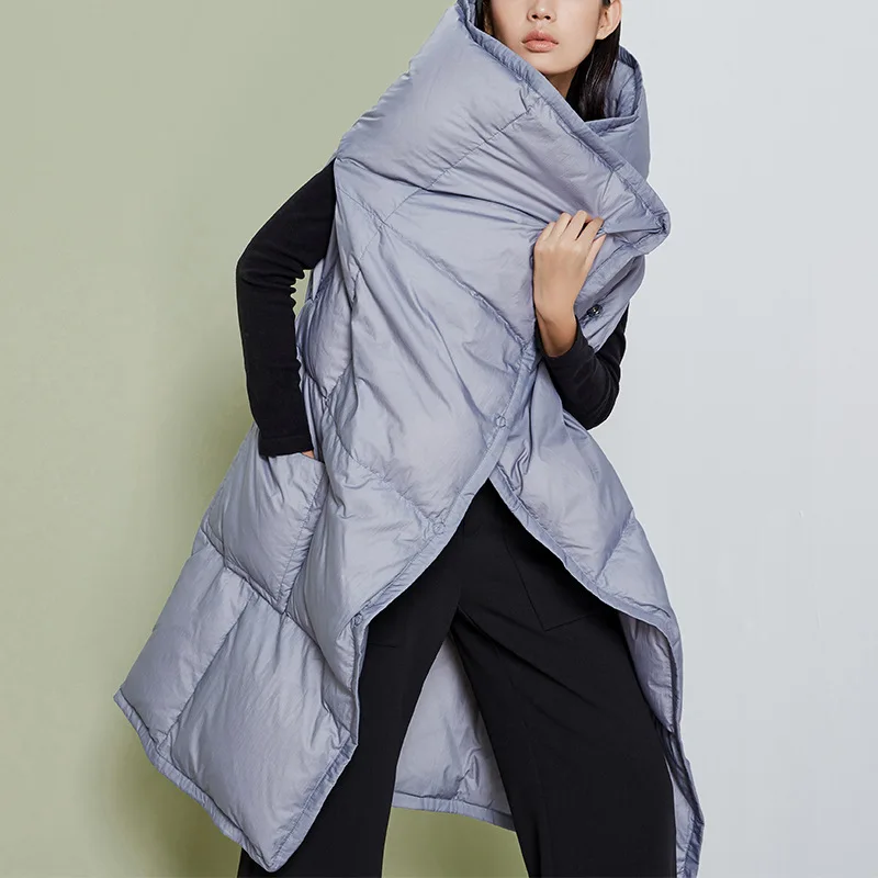 thumbnail image 1 of Chaleco de plumón nuevo para mujer, chaqueta de plumón de pato blanco grueso de 90 grados, diseño de solapa de moda, bolsillo grande, chaqueta de plumón larga cálida de invierno para mujer, 1 of 5