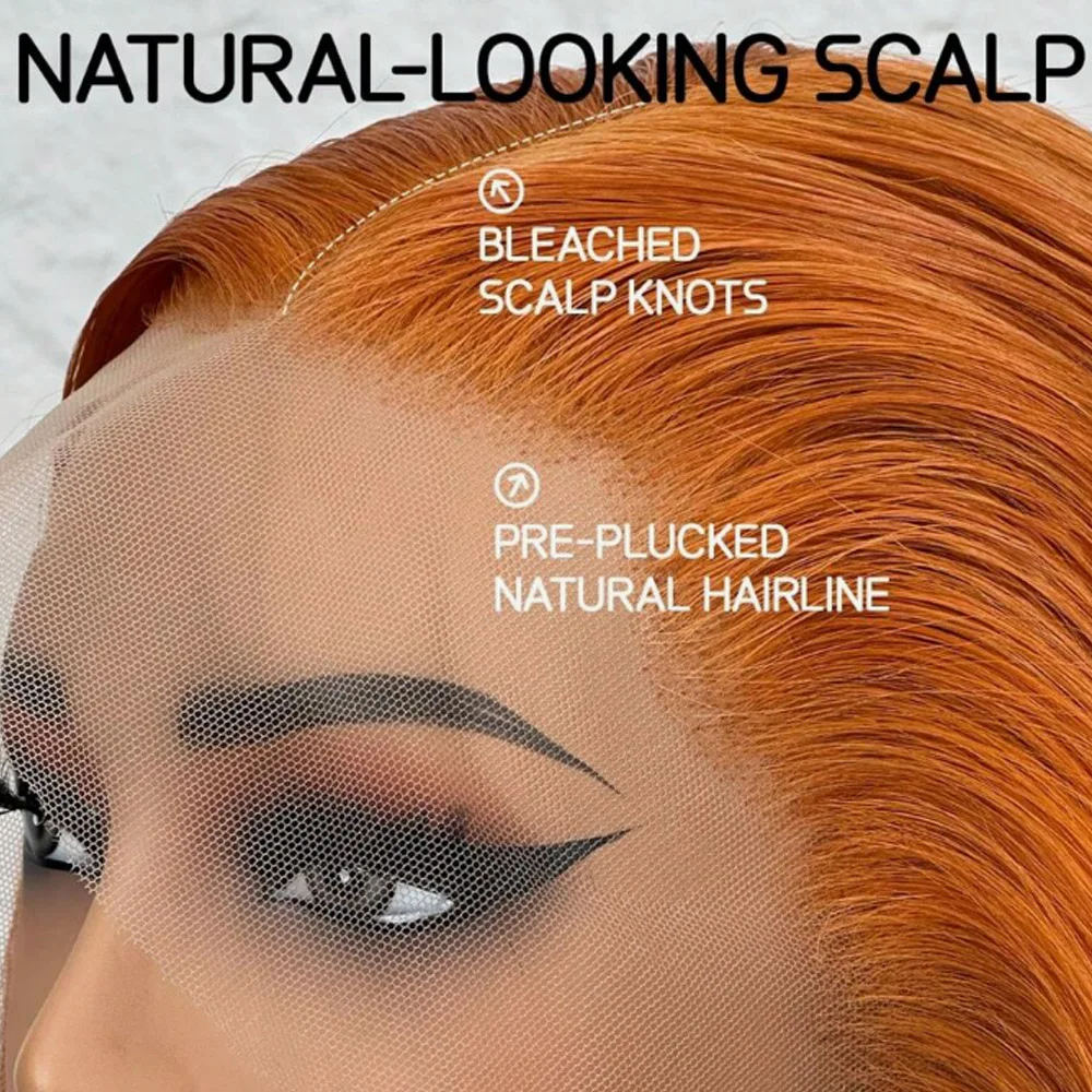 250% Density 13X4 HD Lace Front Wigs Ginger Orange Human Hair Body Wave Brazilian Virgin Wig Pre Plucked Natural Hairline