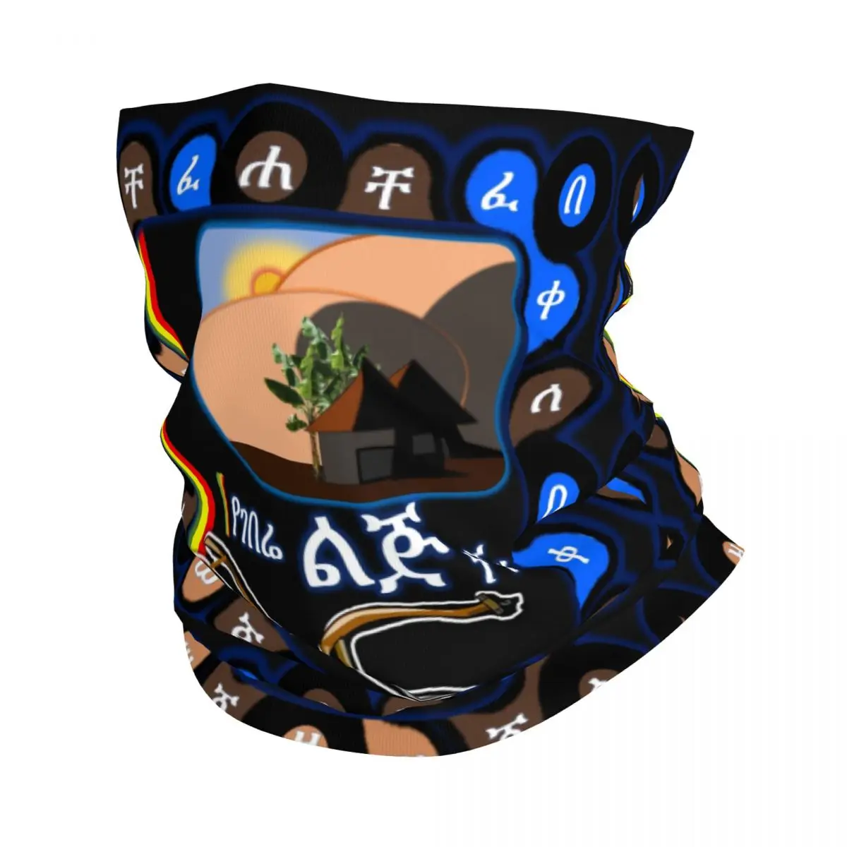 

Ethiopian Habesha Geez Alphabet Winter Headband Neck Warmer Men Women Hiking Cycling Tube Scarf Face Bandana Gaiter