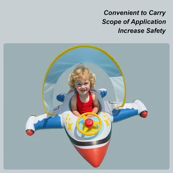 Baby Pool Float Baby Swimming Pool Floats Airplane Shape Inflatable Raft With Sun Protection Canopy Water Toys For Kids Ages 1-6 1