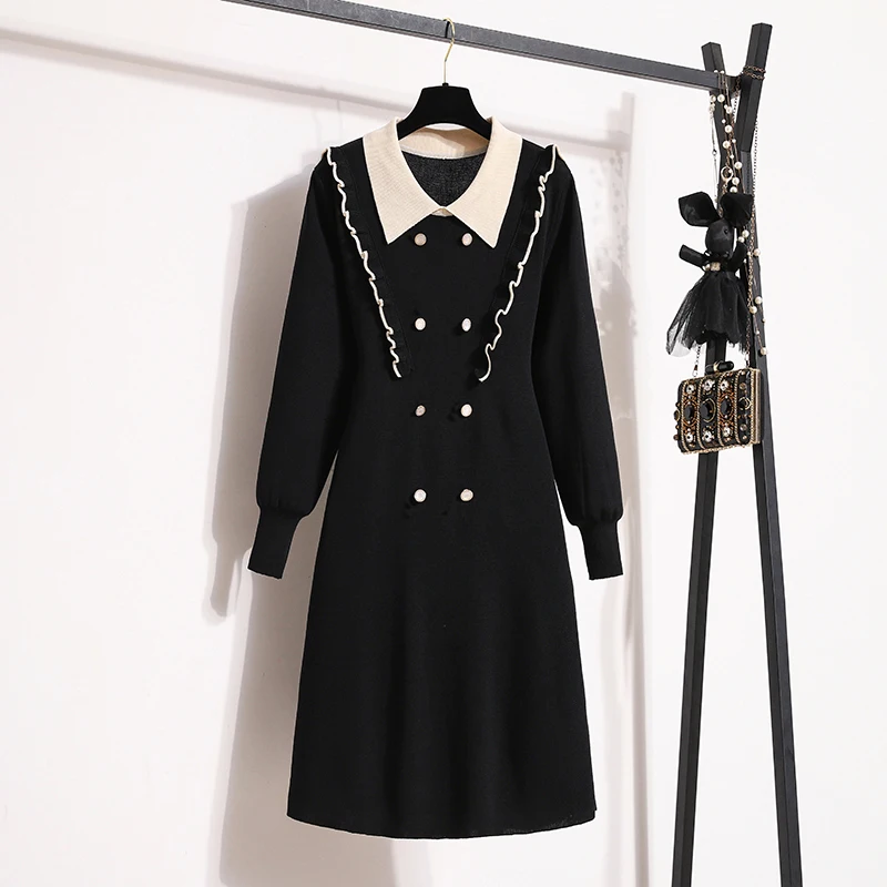 

Woman Solid Mini Dress Y2K A Line Flared Long Sleeves Knitted Dress Women Basic Autumn Winter Streetwear Chic Vintage Dress Robe