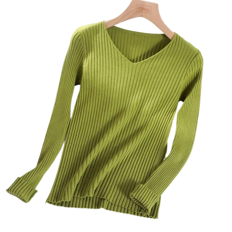 

Женское однотонное трикотажное облегающее нижнее белье с V-образным вырезом и длинным рукавом для осени и зимы