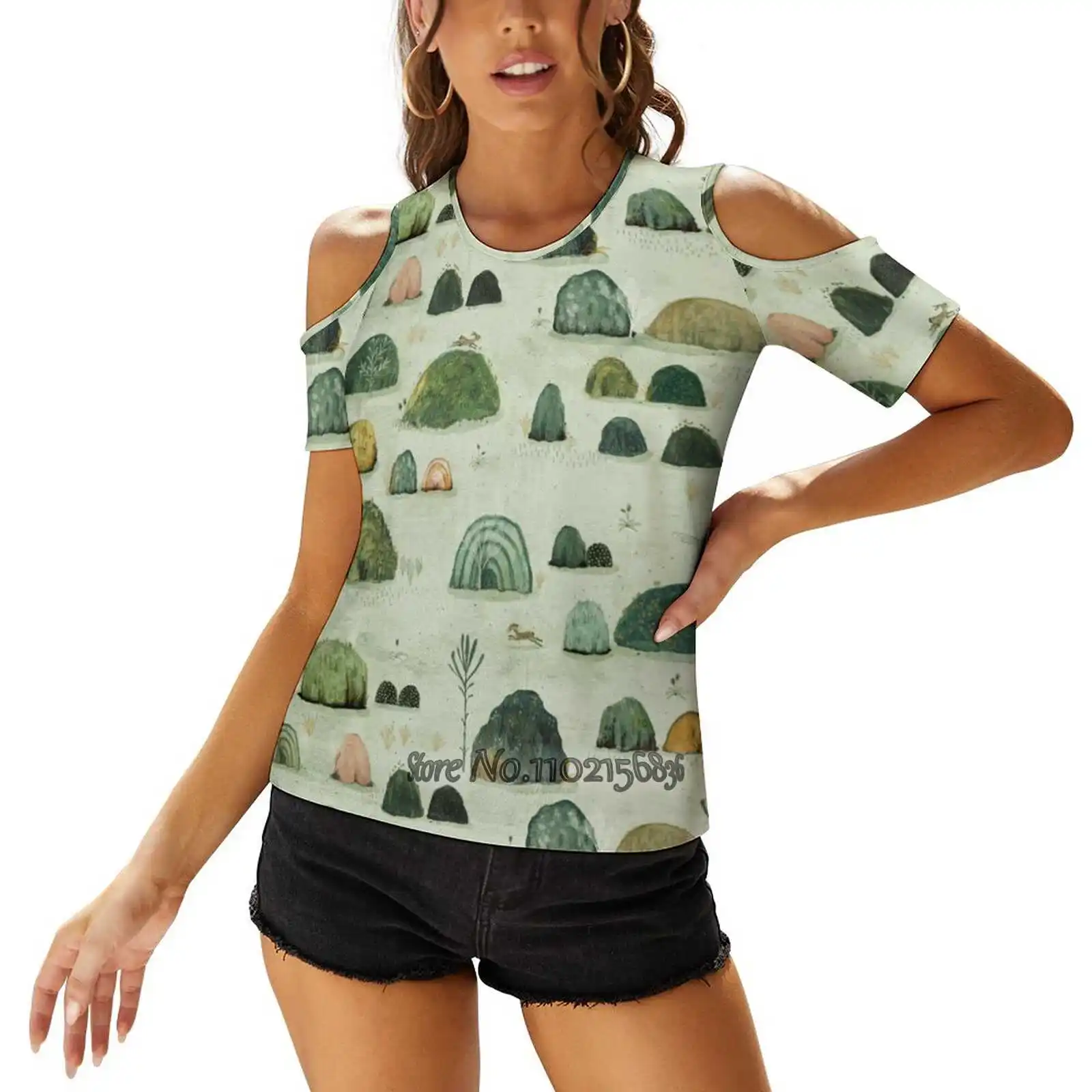 Mossy Hills T-Shirt Con Stampa Donna Estate Casual Top Streetwear T Shirt Magliette Coreane Moss Hills Green Pink Forest Woodland Woods