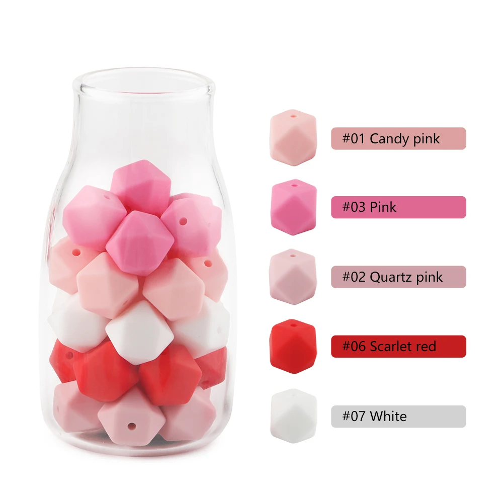 Set of 10 Pearl Hexagon Silicone Beads