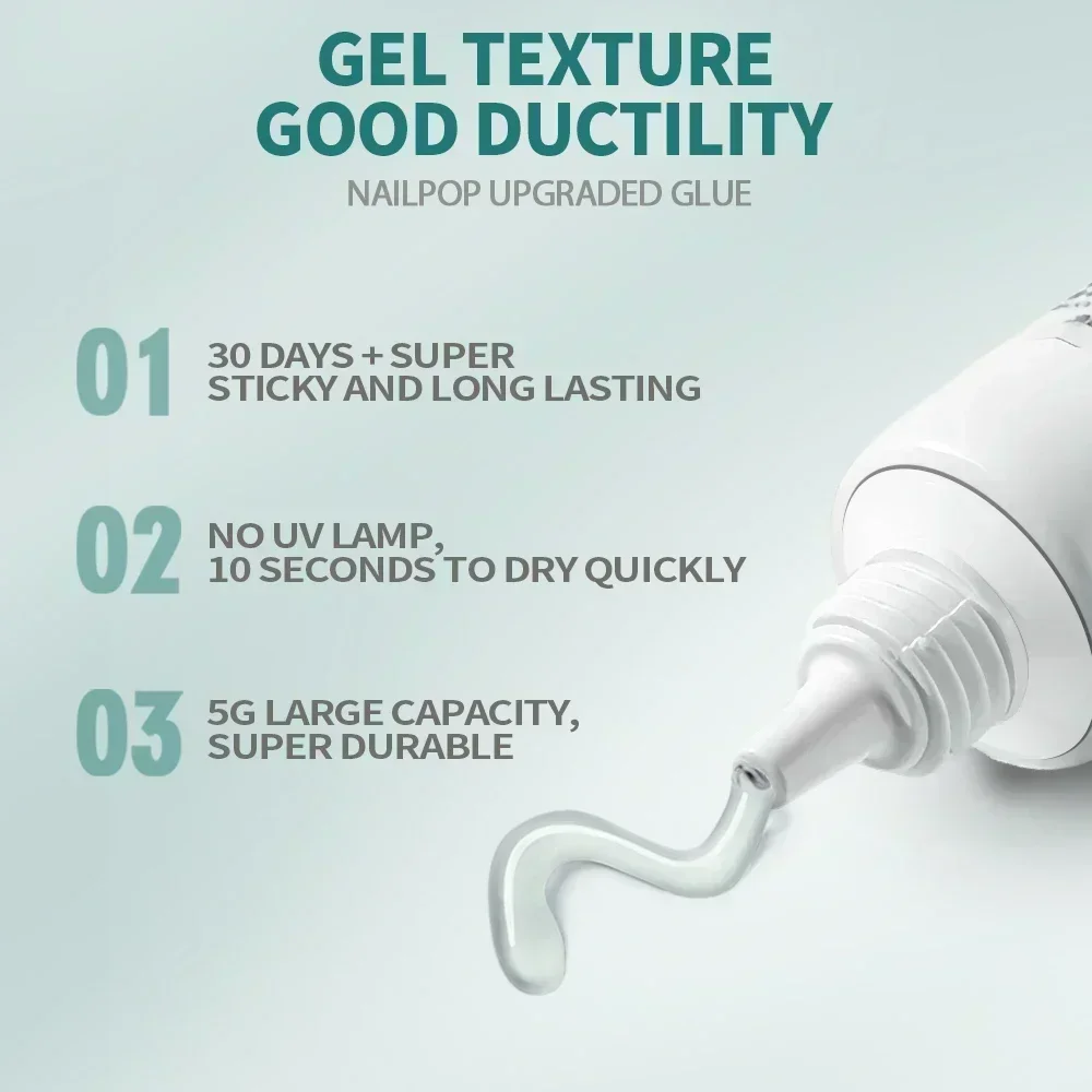 NAILPOP Strong Nail Glue Gel Professional Fast drying Glue with Remover for Fake Acrylic Nails and Press on Nails Kit Glue Gel 2
