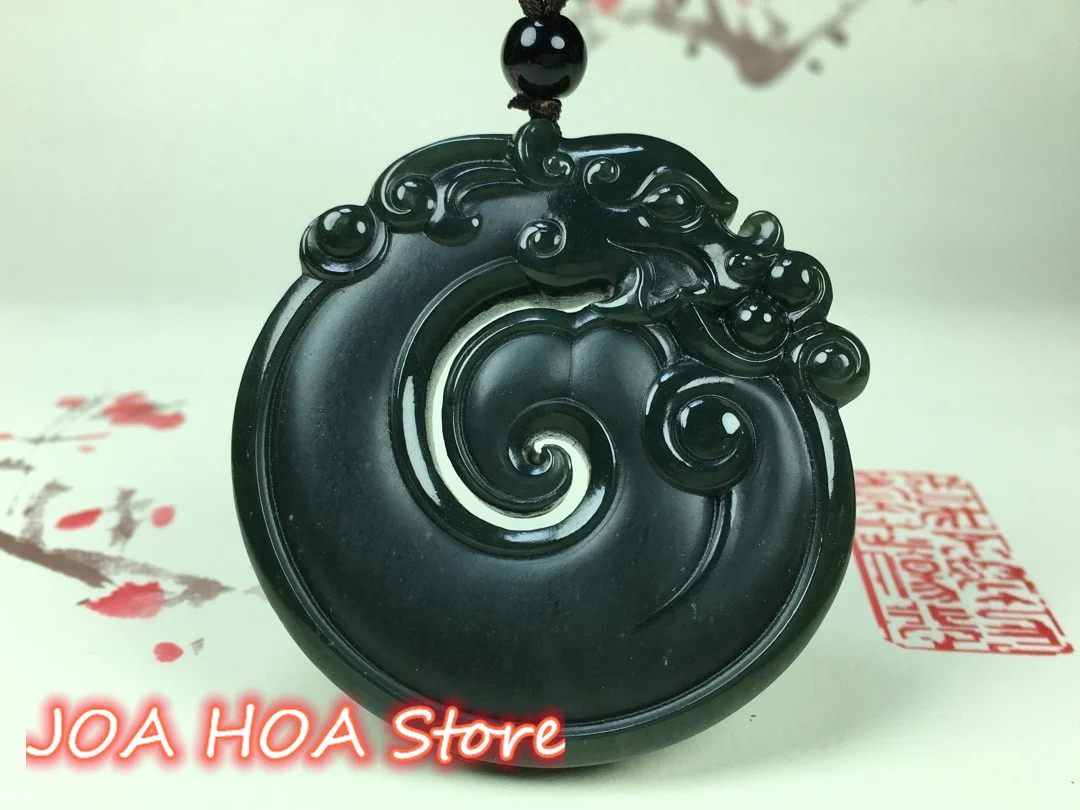 

Hetian Jade Dragon Brand Pendant Natural Tower-green Material Travel World Necklace Neck Hand-Carved Amulet Fine Hewelry