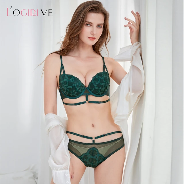 Logirlve New Embroidery Bra Panties Sets Plus Size Brassiere