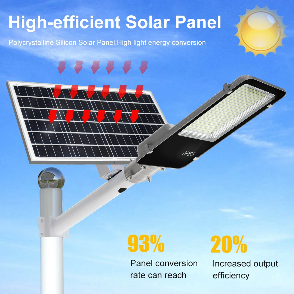 300W Solar Street Light Outdoor Super Bright High-efficial Solar Panel Light IP67 Waterproof Dimmable