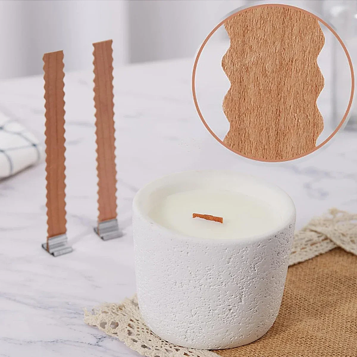 Candle Making Kit 10pcs/set Wave Wooden Candle Wicks Eco-friendly Smokeless Big Flame Long Wooden Wax Core & Base Candle Jars DIY Gift Kit