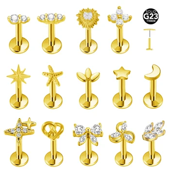 ASTM F136 G23 Titanium Heart-shaped Earring Stud 16G 18G 20G Threadless Piercing Butterfly Push in Lip Stud Daith Labret Conch 1
