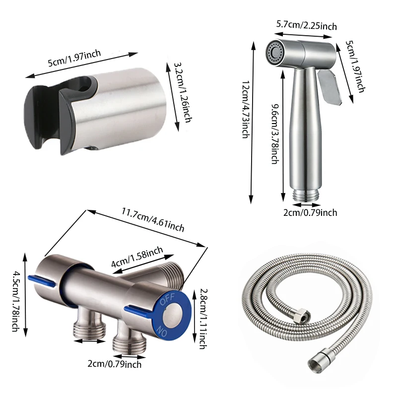 BAOKEMO Bathroom Toilet Bidet Sprayer Set 304 Stainless Steel Two Way Faucet With 1.5M Flexible Hose Bathroom Shower Head Set 6