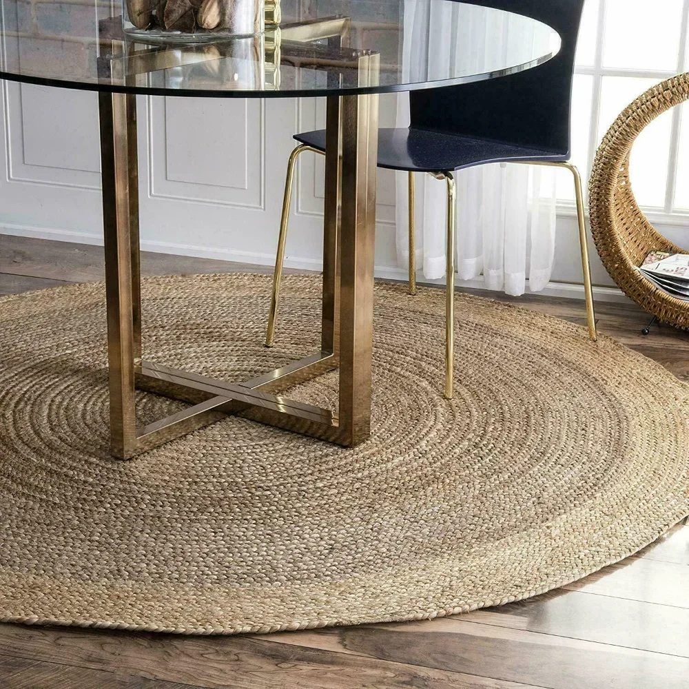 

Round Boho Jute Rug Handmade Carpets Living Room Natural Hand Braided Carpet Grey Beige Hallway Area Rug Floor Mat Home Decor