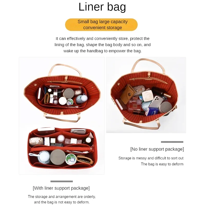 Lining Organizer Insert Felt Fits For NeverFull PM MM GM Felt Cloth Insert Bag Makeup Travel Inner Purse Cosmetic Mommy Bags