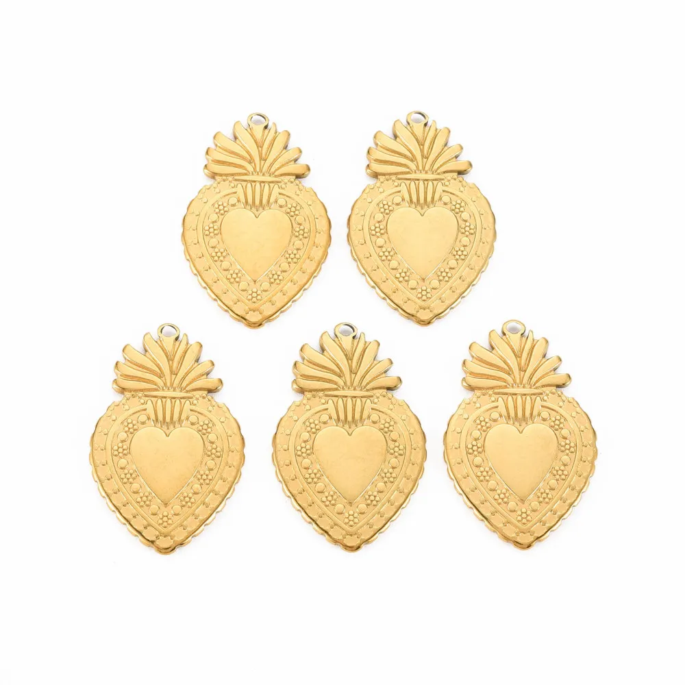 

20pcs 304 Stainless Steel Sacred Heart Pendants for necklace bracelet fashion jewelry DIY making,30x19x1.5mm, Hole: 1.4mm