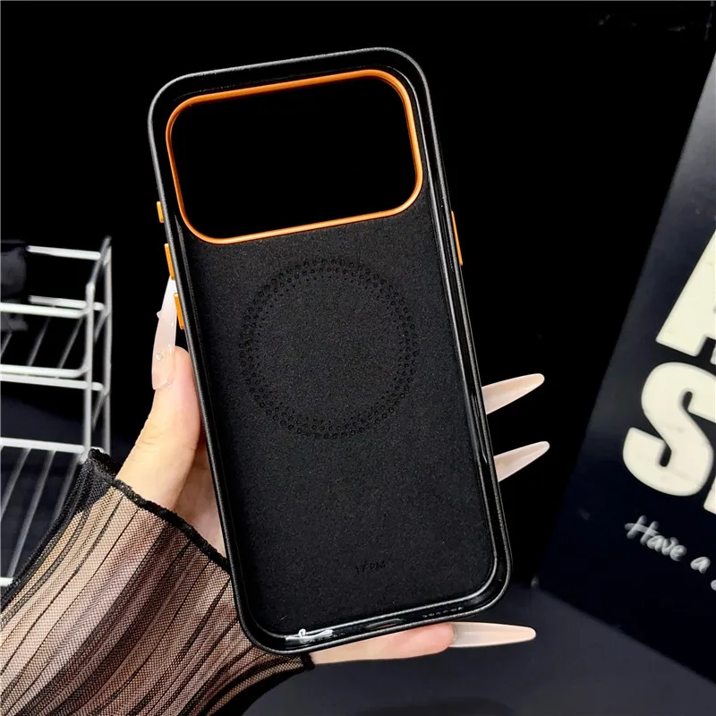 ELVEV Magnetic Luxury Carbon Fiber Pattern Color Blocking Leather Phone Case