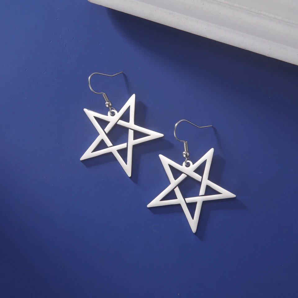 Orecchini pentagramma in argento sterling, finitura lucida o