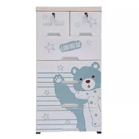 5 Layers Polar Bear Closet with 6 Drawers Tall Rolling Dresser Organizer Cartoon Style Shelf Dolls Storage Cabinet with Wheels 2