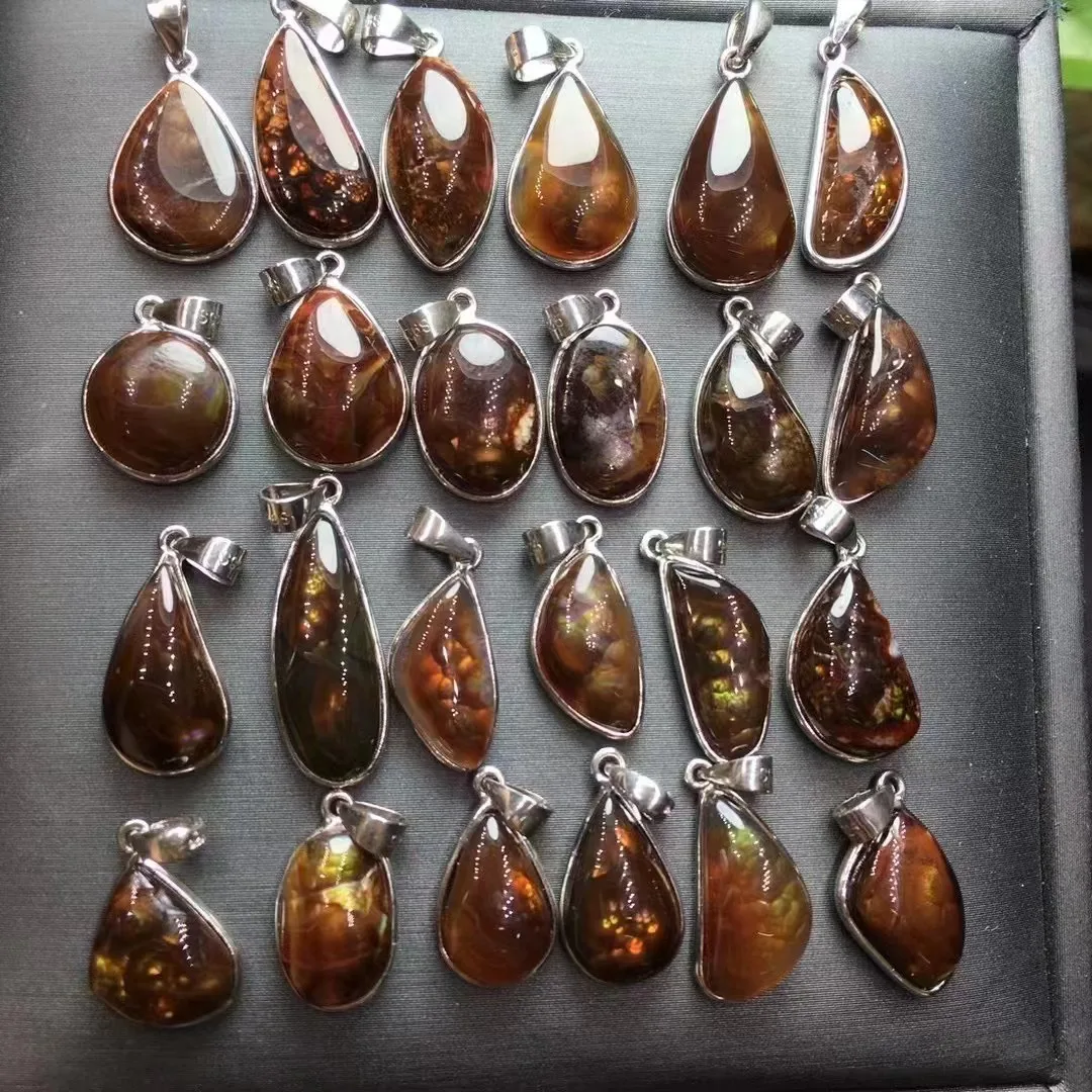 Unit One Piece 925 Silver Buckle With Creative Natural Mexico Fire Agate Crystal Healing Random Shape Pendant Fashion For Gift 4