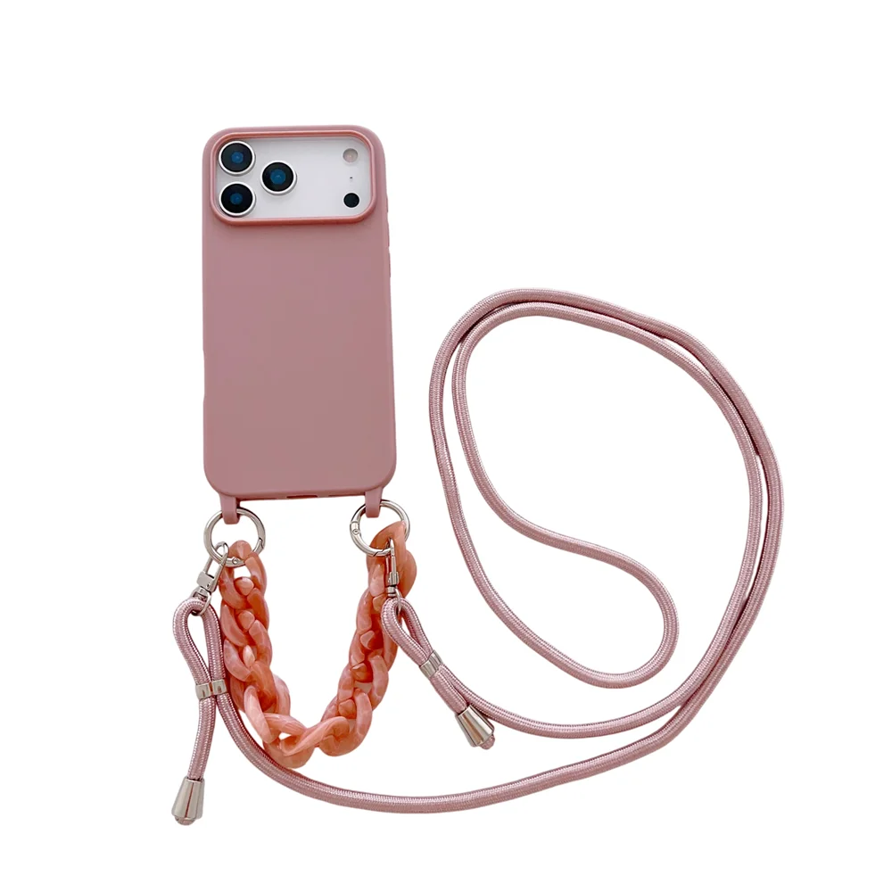 Elegant Crossbody Lanyard Marble Acrylic Chain Phone Case with Soft Matte Finish