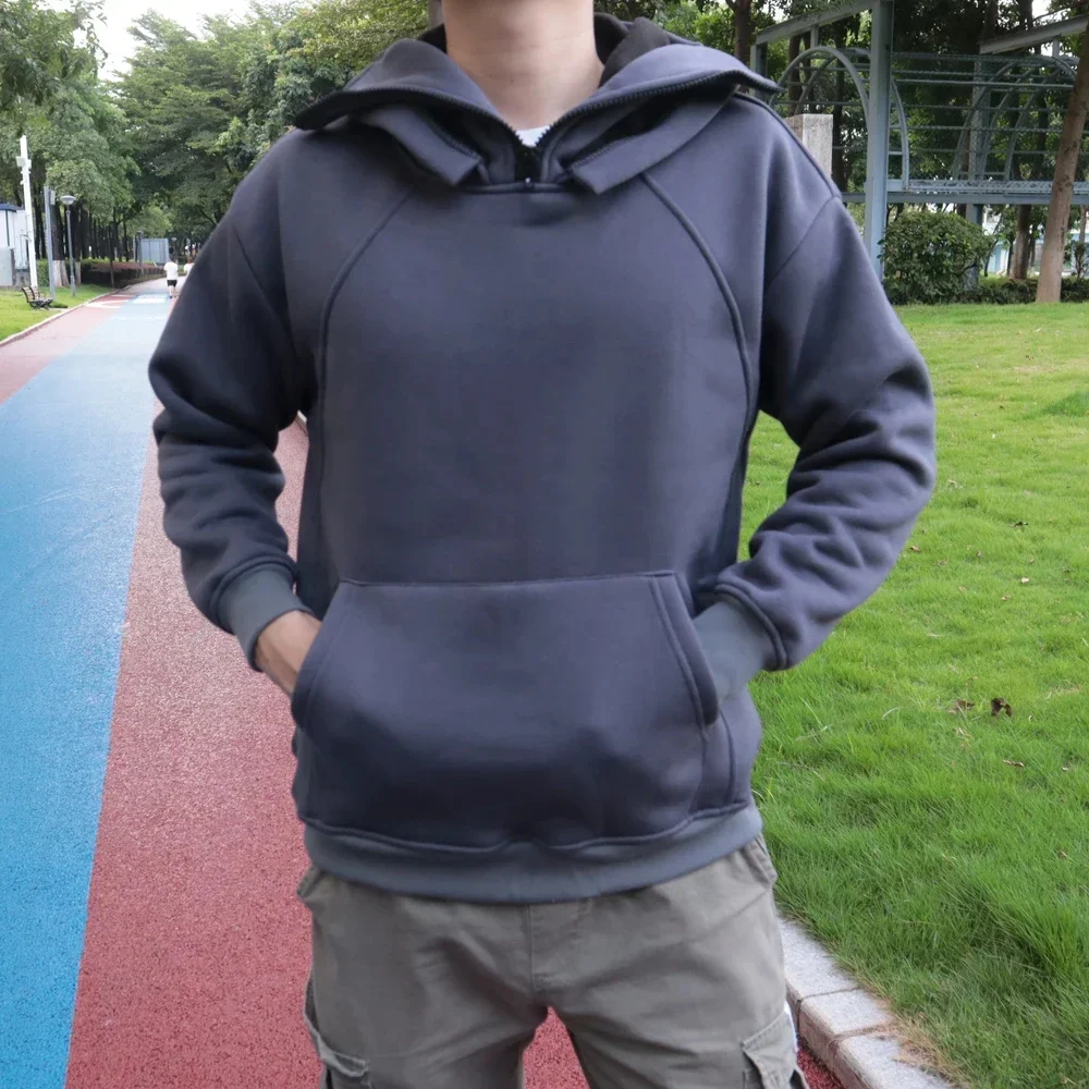 thumbnail image 1 of Sudadera con capucha de cuello alto para hombre, ropa de otoño e invierno, sudadera informal de calle con bloqueo facial, sudaderas de hip hop, 1 of 5