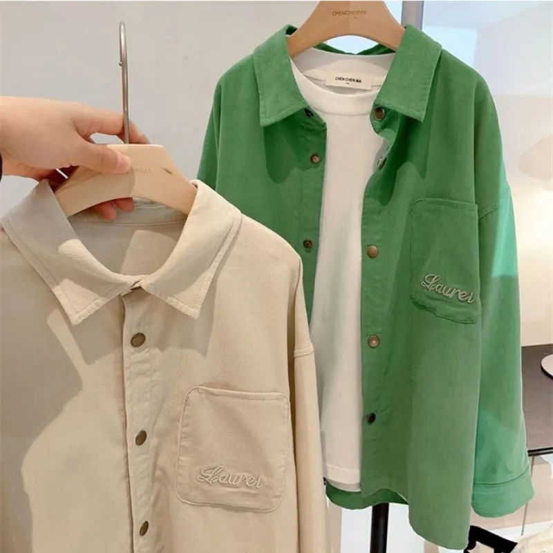 Boys Baby's Kids Blouse Jacket Outwear 2023 Green Spring Autumn Shirts Cotton Gift Plus Size Children's Clothing