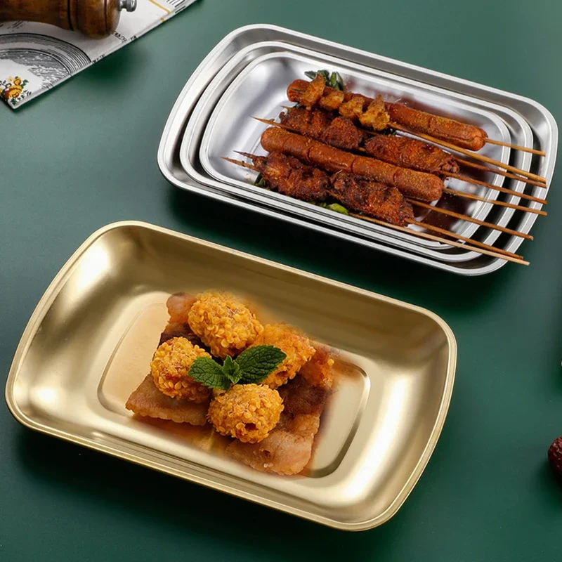 3-Piece 18/8 Stainless Steel Square Trays Fruit Snack Serving Tray Dish Plate Cosmetics Jewelry Organizer Storage Tray