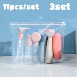 Compact Travel Bottle Set - 11 - Piece Portable Toiletries Container Kit (Pink 3set)