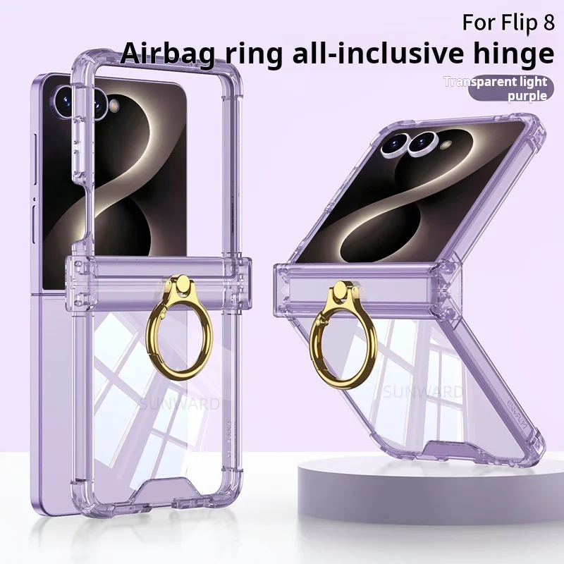 Luxury Airbag Hinge Protection Ring Holder Phone Case - Clear Shockproof Cover