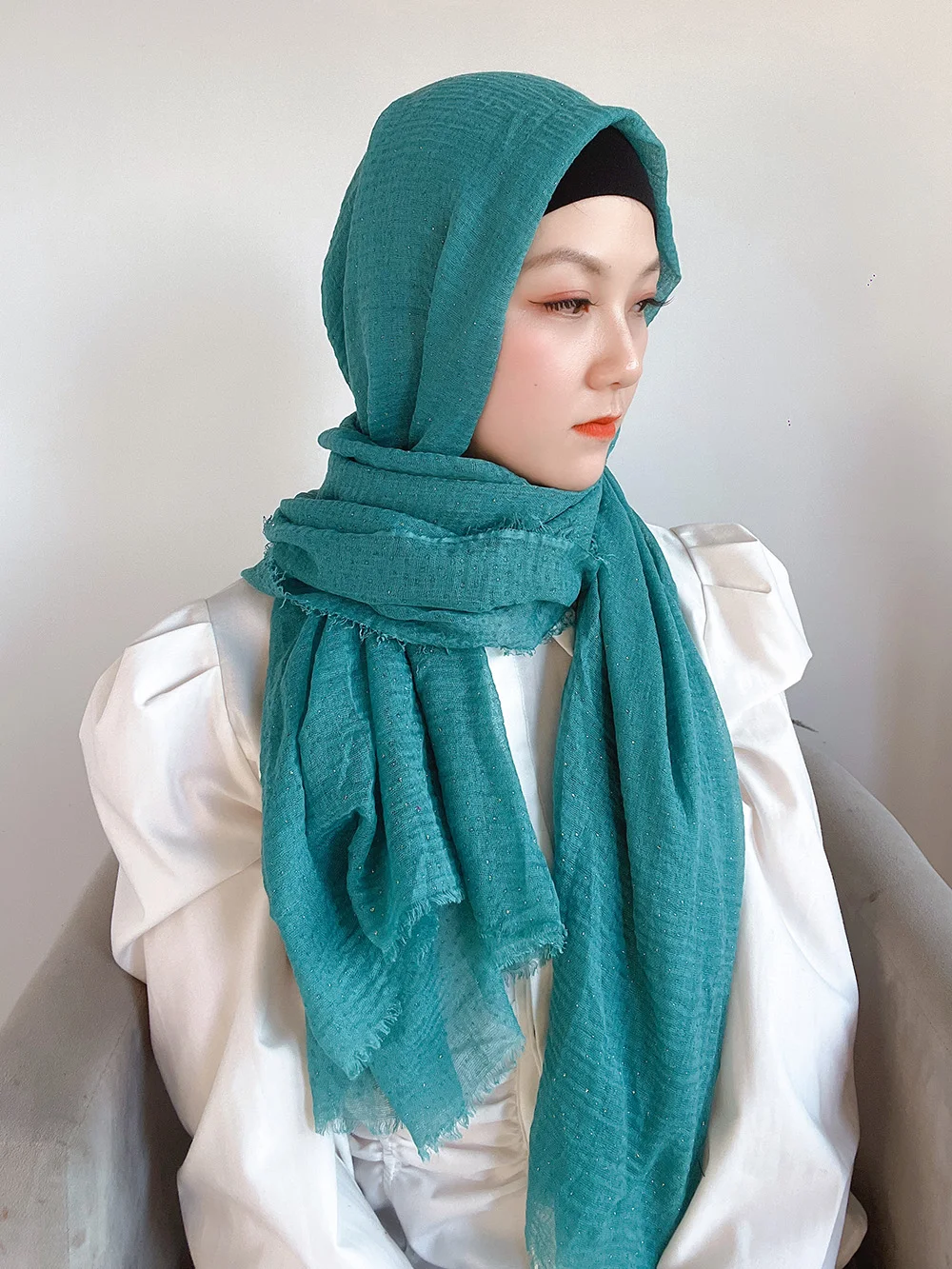 Moslim Glitter Kreuk Hijab Islamitische Shimmer Sjaal Zachte Katoenen Hoofddoek Grote Golded Stippen Sjaals Foulard - AliExpress