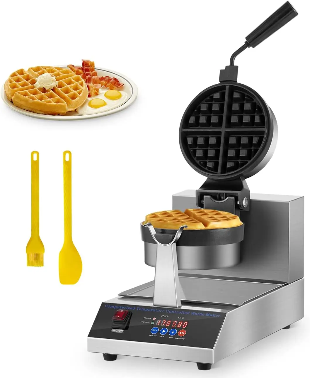 

Maker Waffle Iron Flip Rotating Commercial Belgian Waffle Maker Professional Stainless Steel Intelligent Temperature Control Dig