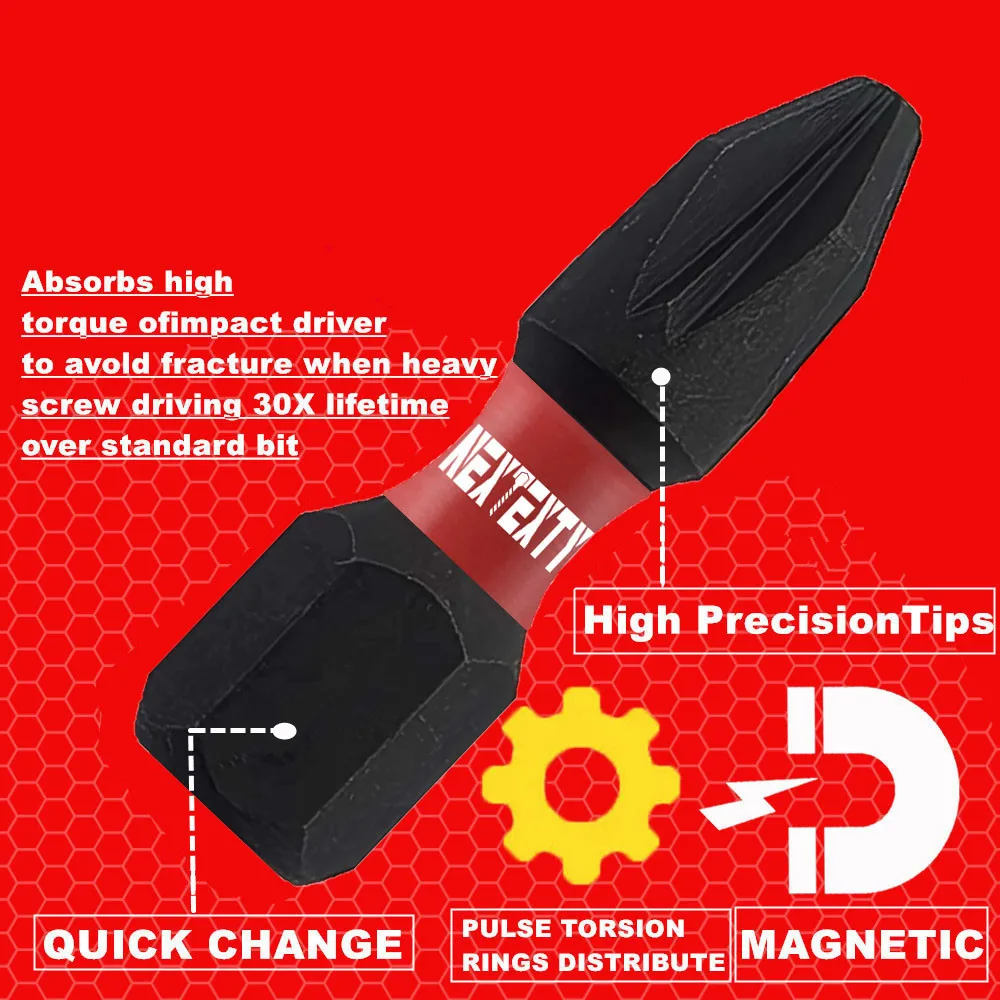 1Inches Pozidriv #2 PZ2 Impact Tough Screwdriver Power Bit Set S2 Alloy Steel Drill Screw Magnetic Screwdriver Bits Set Tools