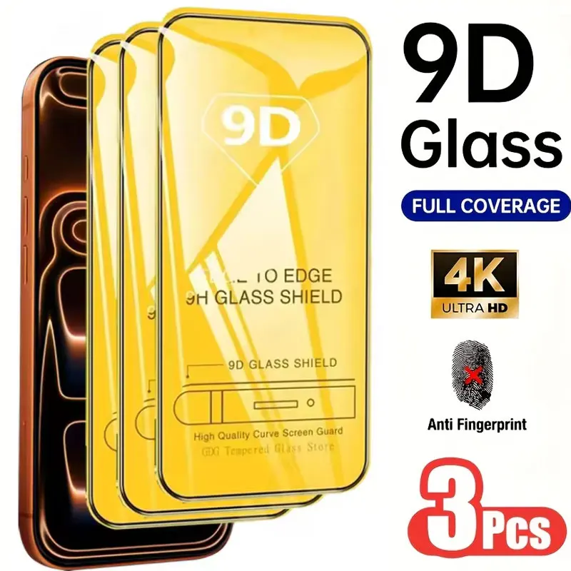 3PCS 9D Tempered Glass for iPhone17 Pro Max Air 15 14 13 12 11 16 Pro Max Plus 16e Full Coverage 9H Glass Screen Protectors