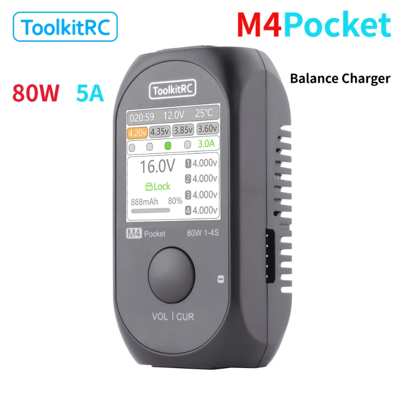 ToolkitRC M4Pocket 1-4S Lipo LiHV LiFe Lion Зарядное устройство 80 Вт 5A Smart Balance Зарядное устройство Вход USB-C XT30 XT60 Выход