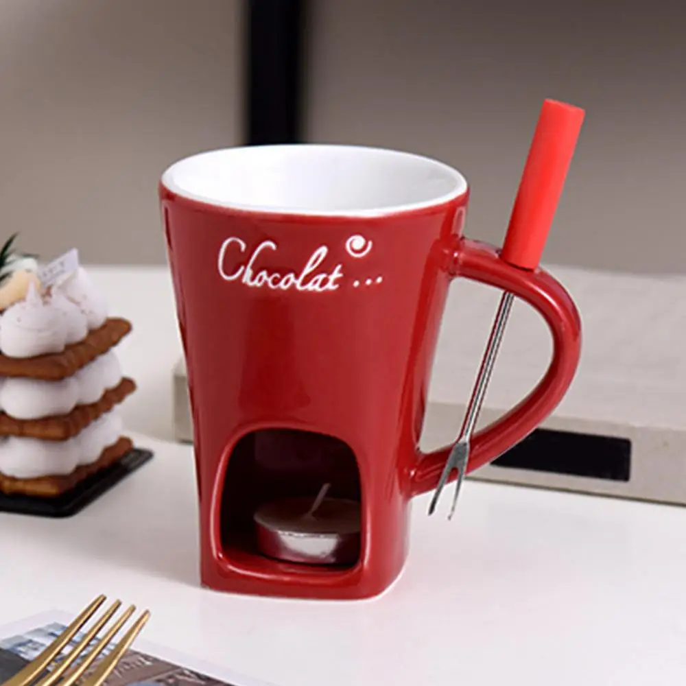 Description Picture 5 of item200ml Chocolate Fondue Mug 3 Pieces Ceramic Tea Candle Fondue Set Butter Warmer Heating Tea Light Melting Pot For Candy Caramel